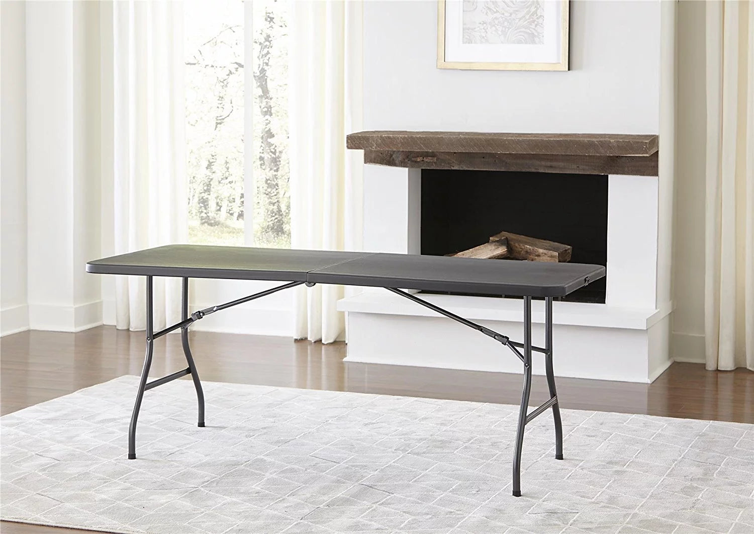 Black 6 Foot x 30 Inch Fold-in-Half Folding Table N41744