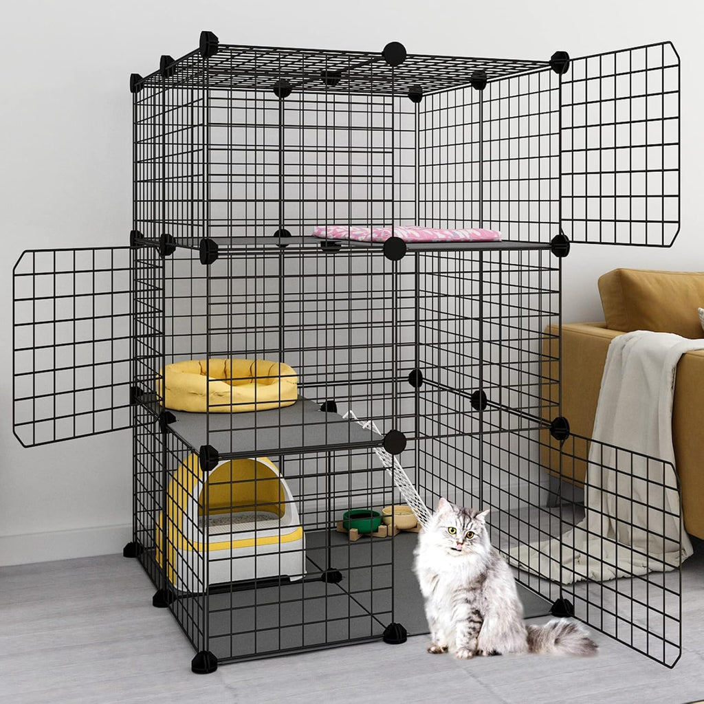 Black 3-Tier Metal Wire Cat Cage E788