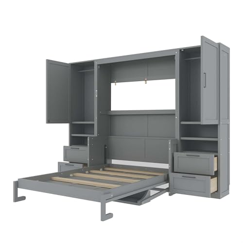Gray Queen Size Murphy Bed with Desk M925