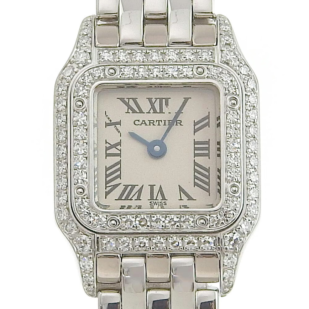 Pre-Owned Mini Panthère Diamond Bezel K18 White Gold Quartz Analog Display Silver Dial Watch U9999