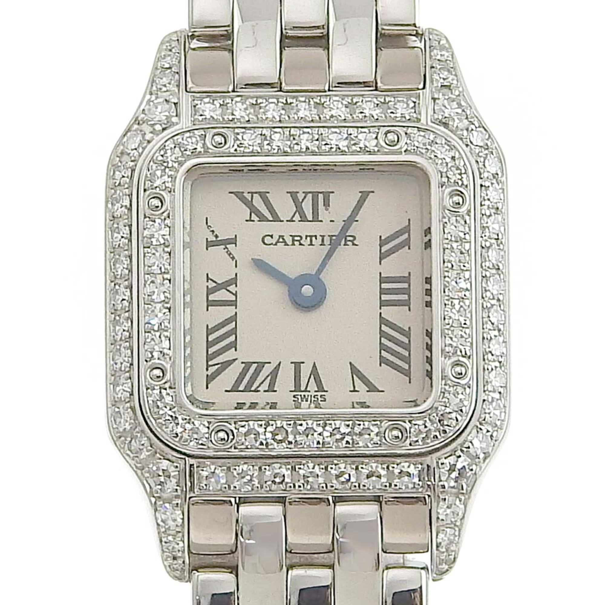 Pre-Owned Mini Panthère Diamond Bezel K18 White Gold Quartz Analog Display Silver Dial Watch U9999