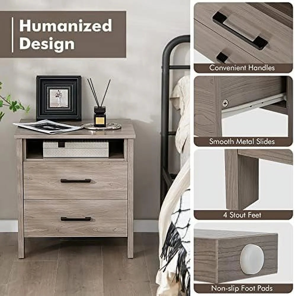 Oak 2 Drawer Wooden Nightstand X20573