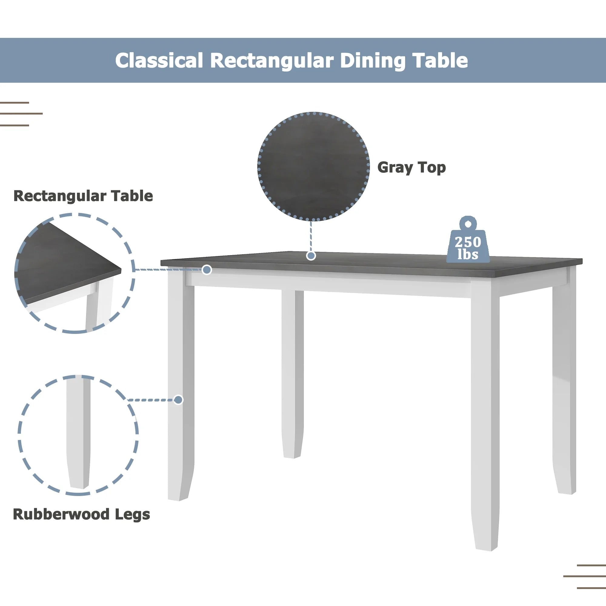 5-Piece Grey Wood Dining Table with 4 Chairs Set R390