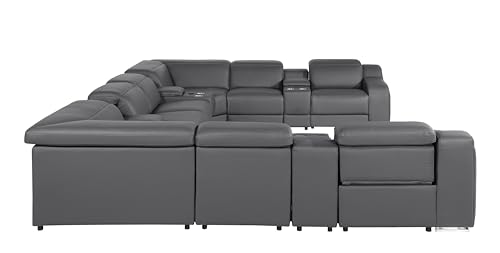 12-Piece Italian Leather Sectional Sofa Set with 4 Recliners, Light Gray G10877