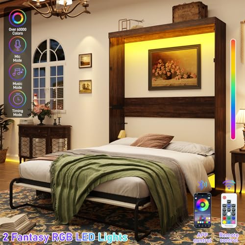 Queen Size Wood Wall Bed with LED Lights U768