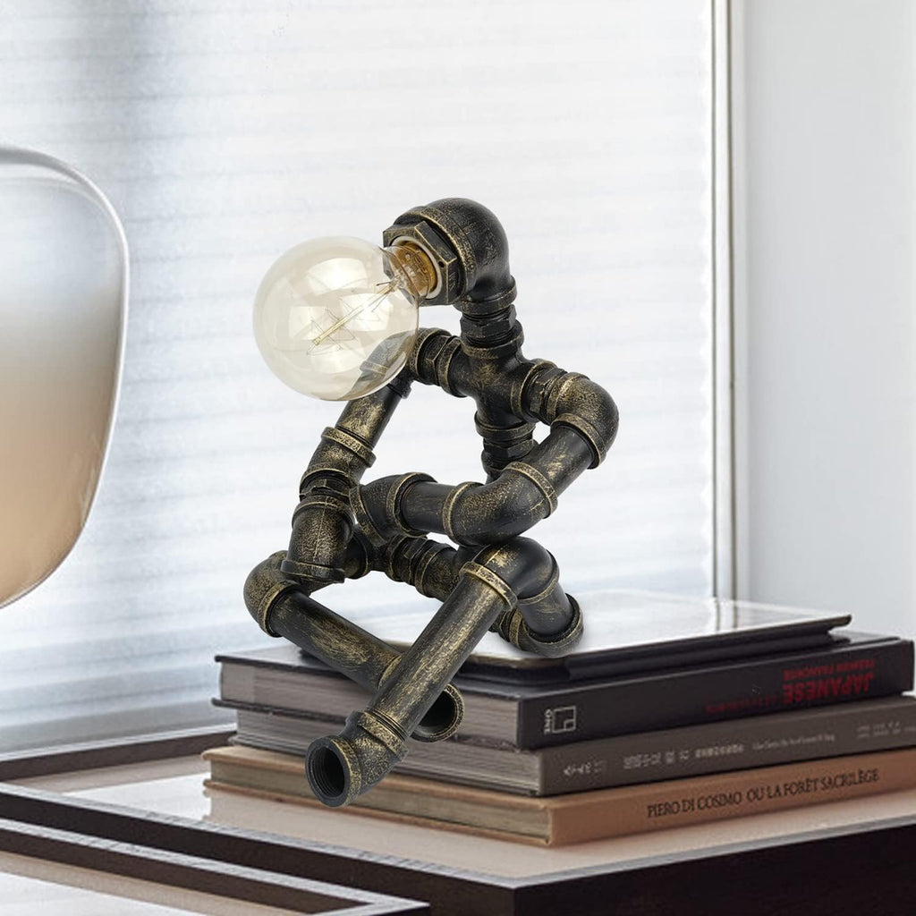 Bronze Iron Pipe Table Lamp with Button Switch J66513