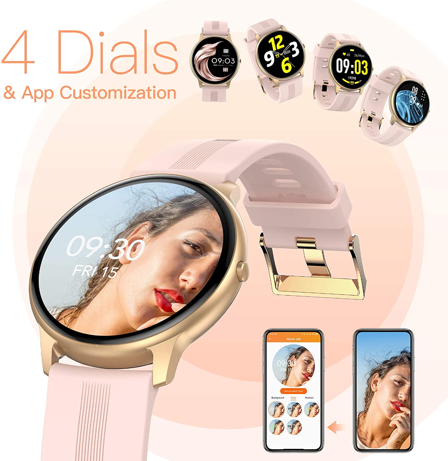 Smart Watch 1.3'' Full Touch Fitness Tracker IP68 Waterproof Bluetooth Round Sports Smartwatch with Heart Rate Monitor T2277