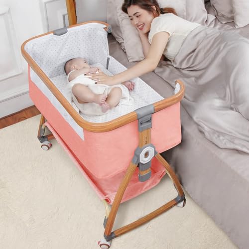 Light Grey 6 Height Adjustable Bassinet with Wheels and Mosquito Net S59397