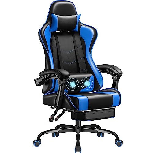 Blue Ergonomic Gaming Chair with Footrest and Massage Lumbar Support B22546