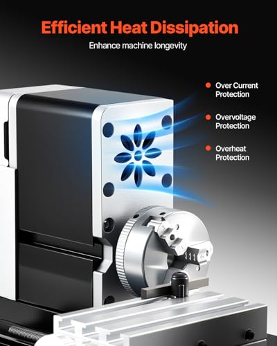 Mini Metal Lathe Machine, 2.76 x 5.12 in, 36W Power, 20,000 RPM Speed, with 3-jaw Chuck, Aluminum Alloy Handwheel H7023