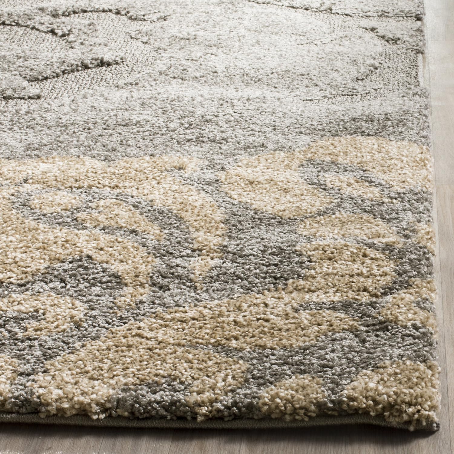 Grey & Beige Floral Area Rug, 8'6" x 12', 1.2-inch Thick L10080