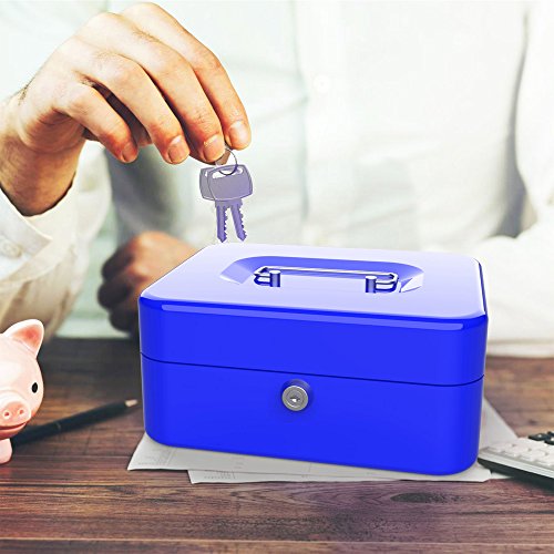 Blue 8-Inch Key Lock Cash Box with Coin Tray Z163578