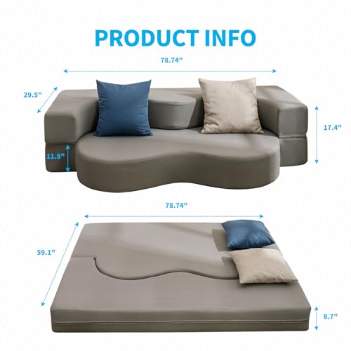 Queen Size Floor Sofa Bed with Memory Foam, Light Gray X93069