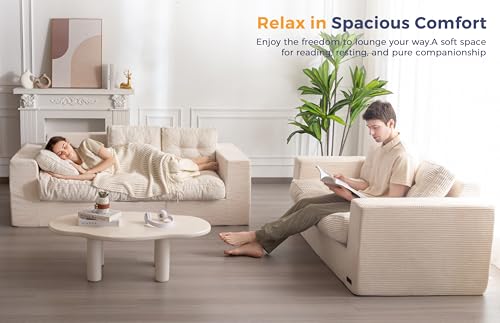 Beige 3 Seater Upholstered Floor Sofa with Armrests W343254