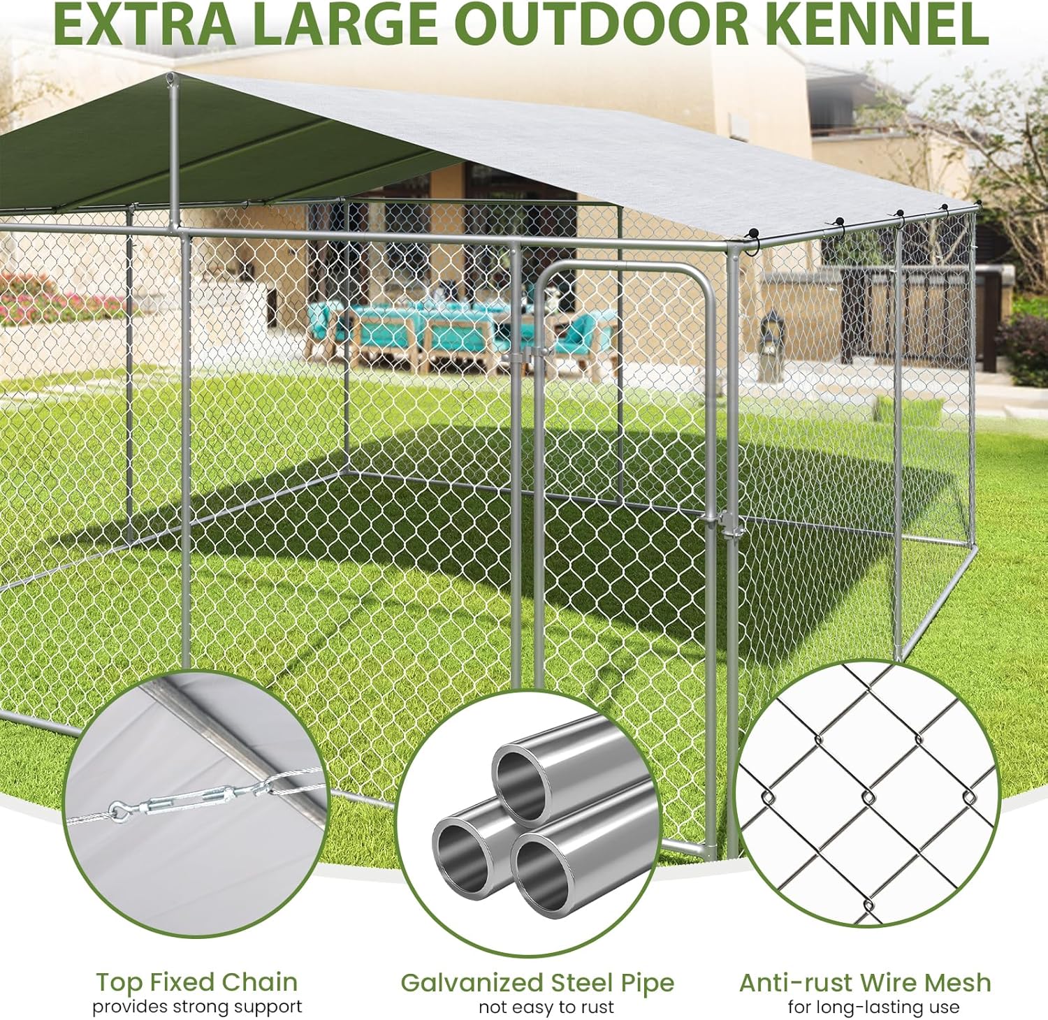 Extra Large Outdoor Dog Kennel with Roof and Lockable Door O64099