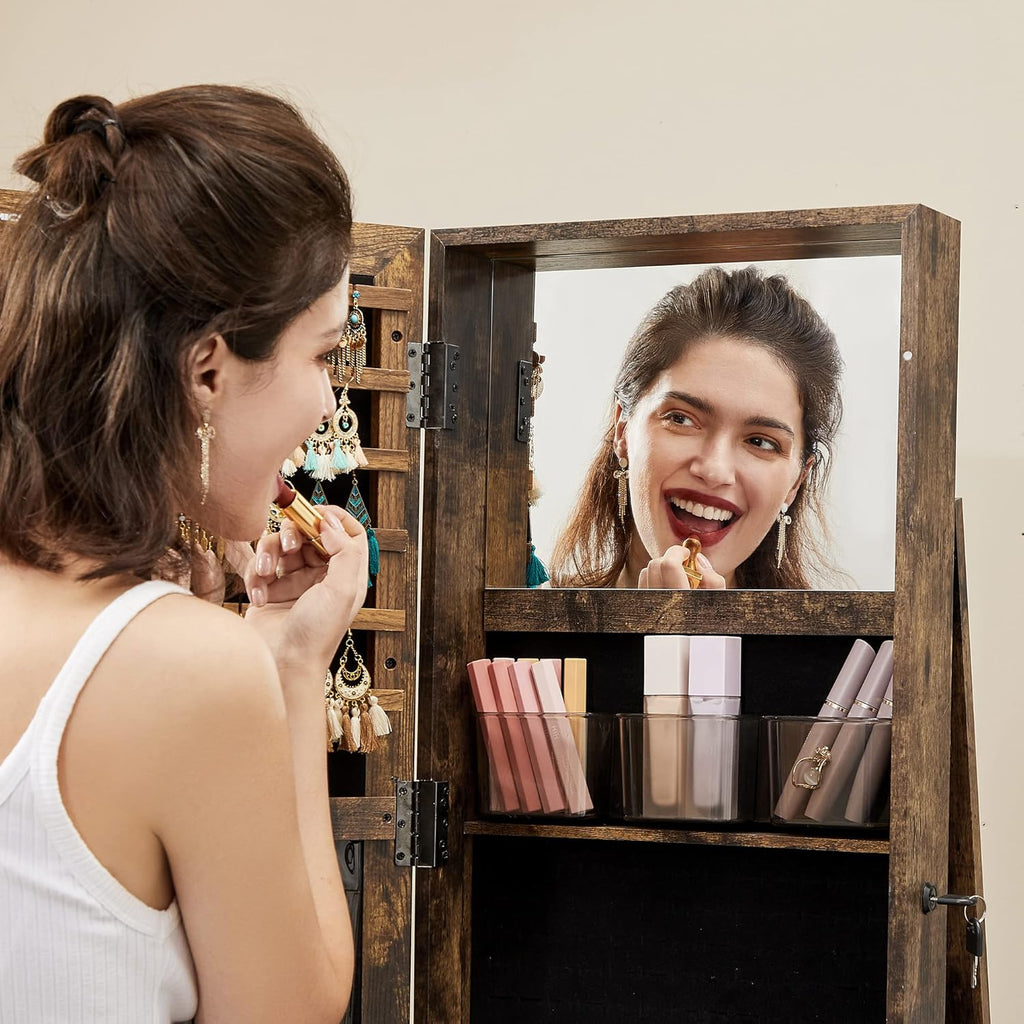 360° Swivel Jewelry Cabinet with Full-Length Mirror and 12-Slot Watch Box I957861