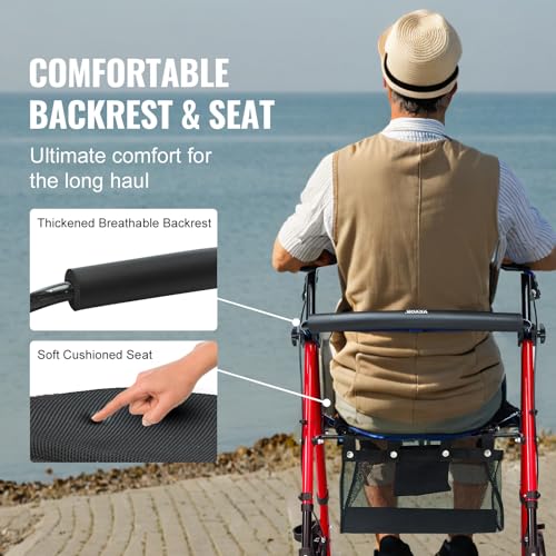 Blue + Black Lightweight Aluminum Folding Rollator Walker with Adjustable Seat and Handle P4353