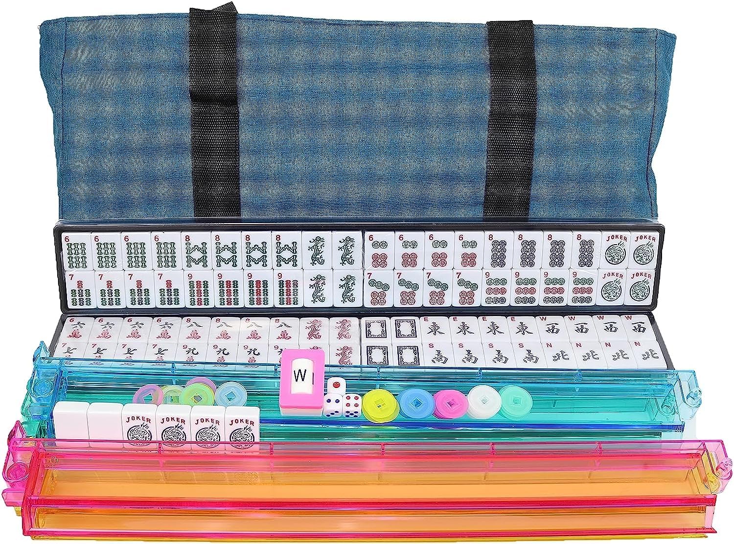 Mahjong Game Table with 166 Numbered American Tile Mahjong Set F218393