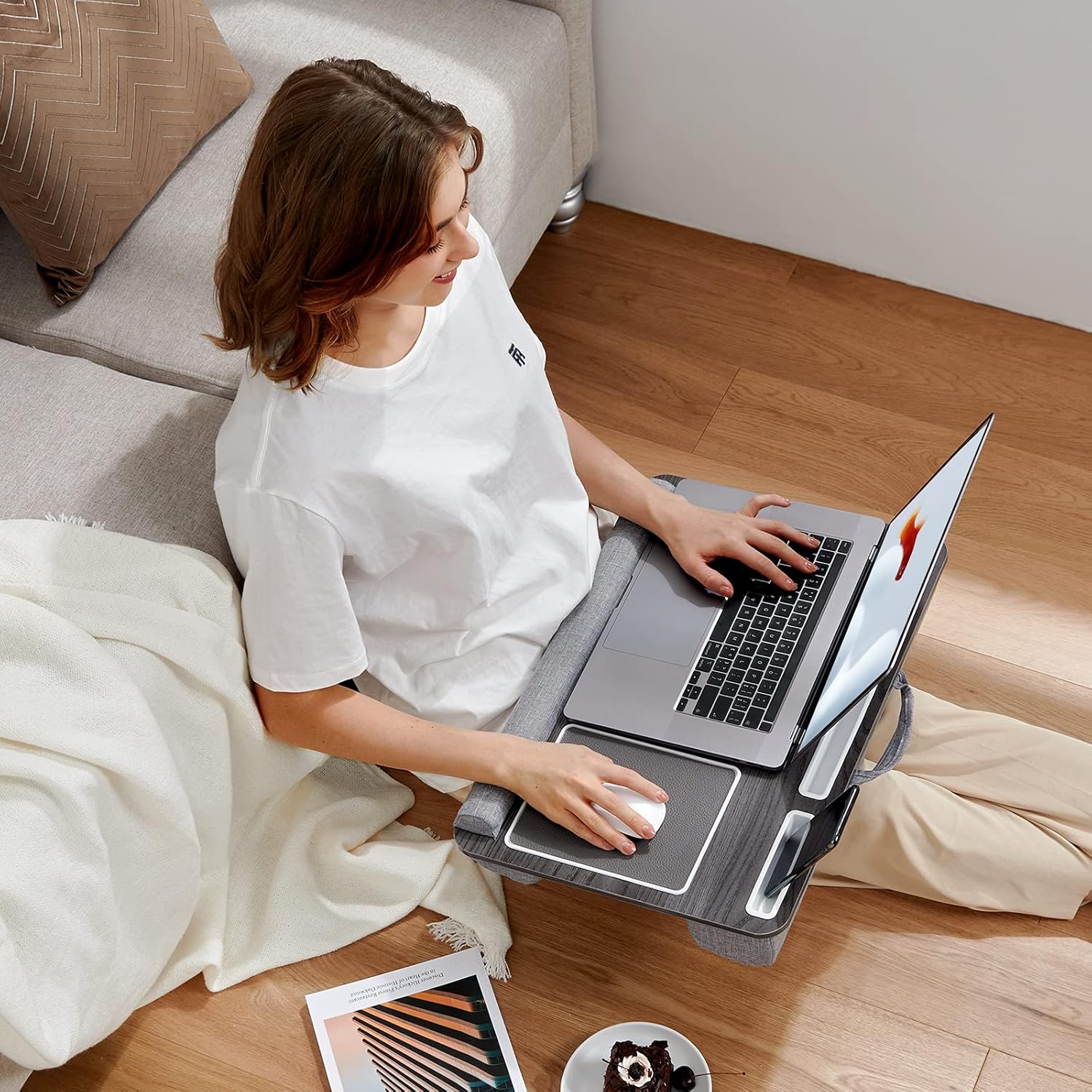 Black Woodgrain Lap Desk with Wrist Pad and Holder R27195