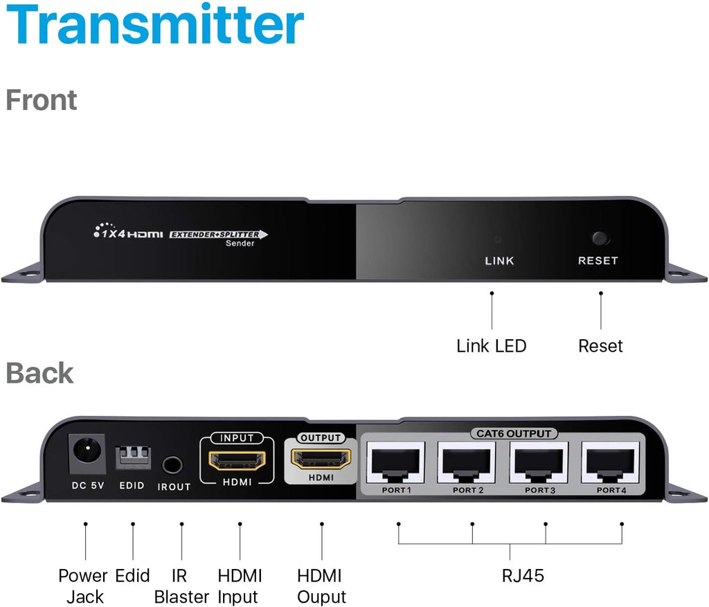 8 Port HDMI Extender Splitter over Cat6/Cat7 Cable with IR Remote Control Y168652