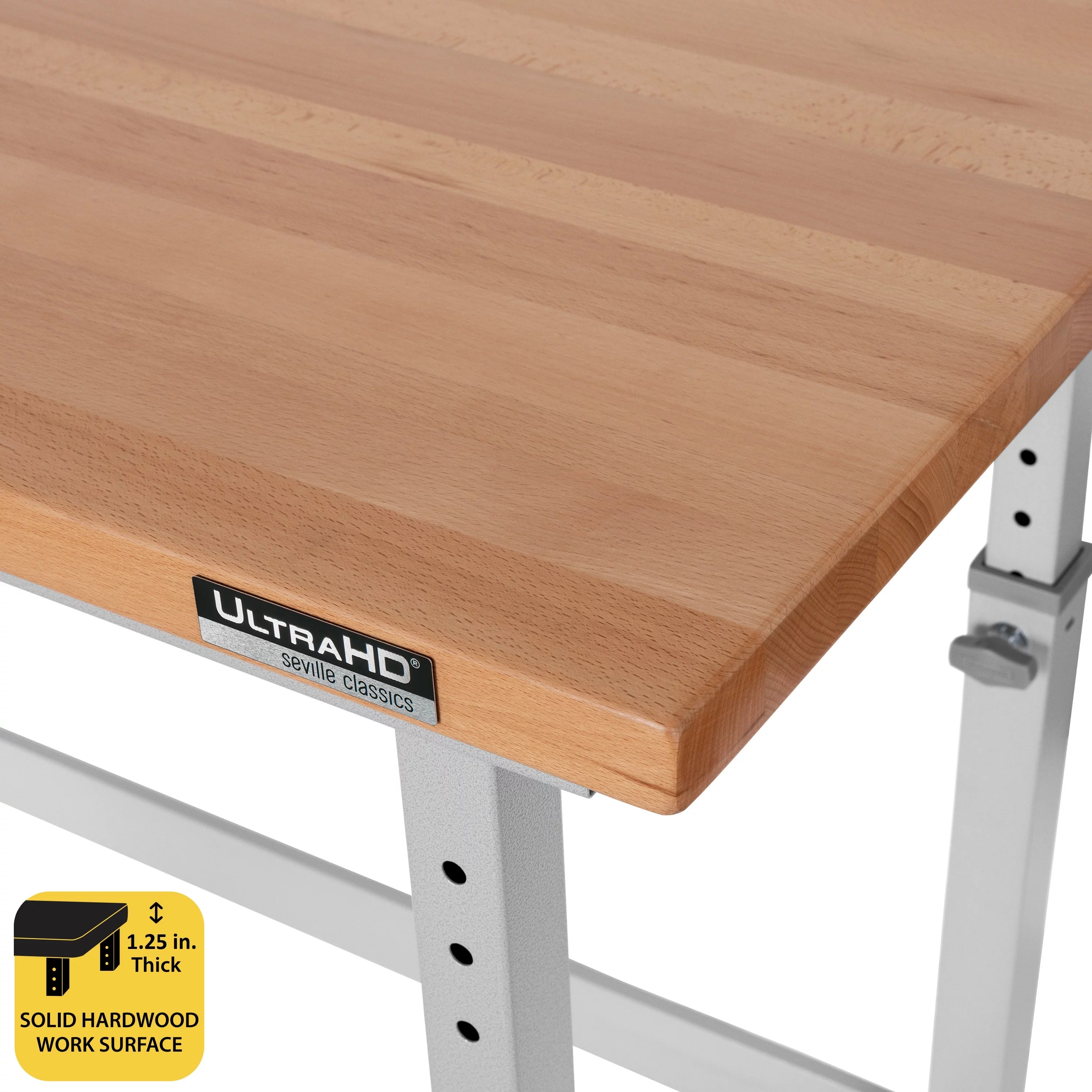 Heavy Duty Workbench Table with Solid Wood Top, 60" W x 24" D x 28.5" to 42" High I3841