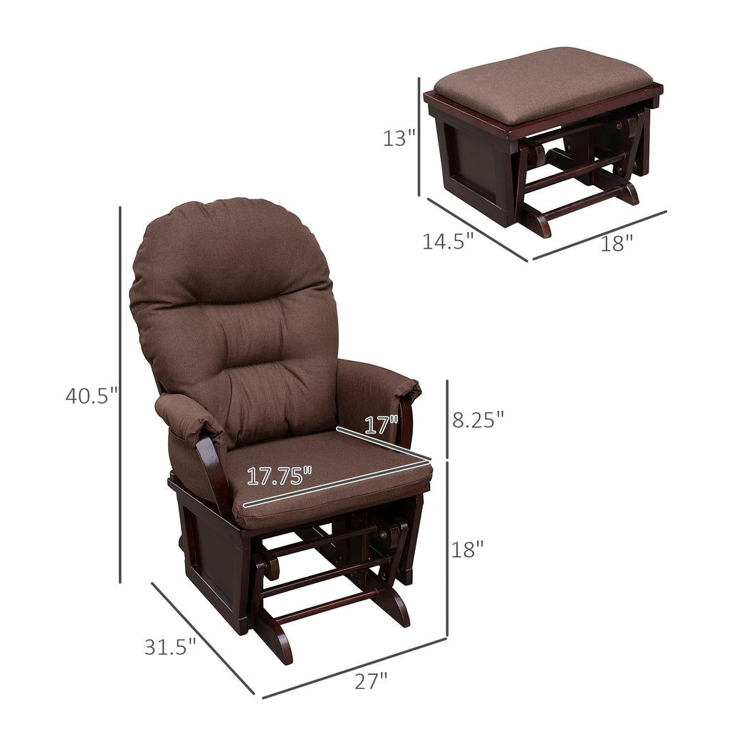 Brown Nursery Glider Rocking Chair with Ottoman S755