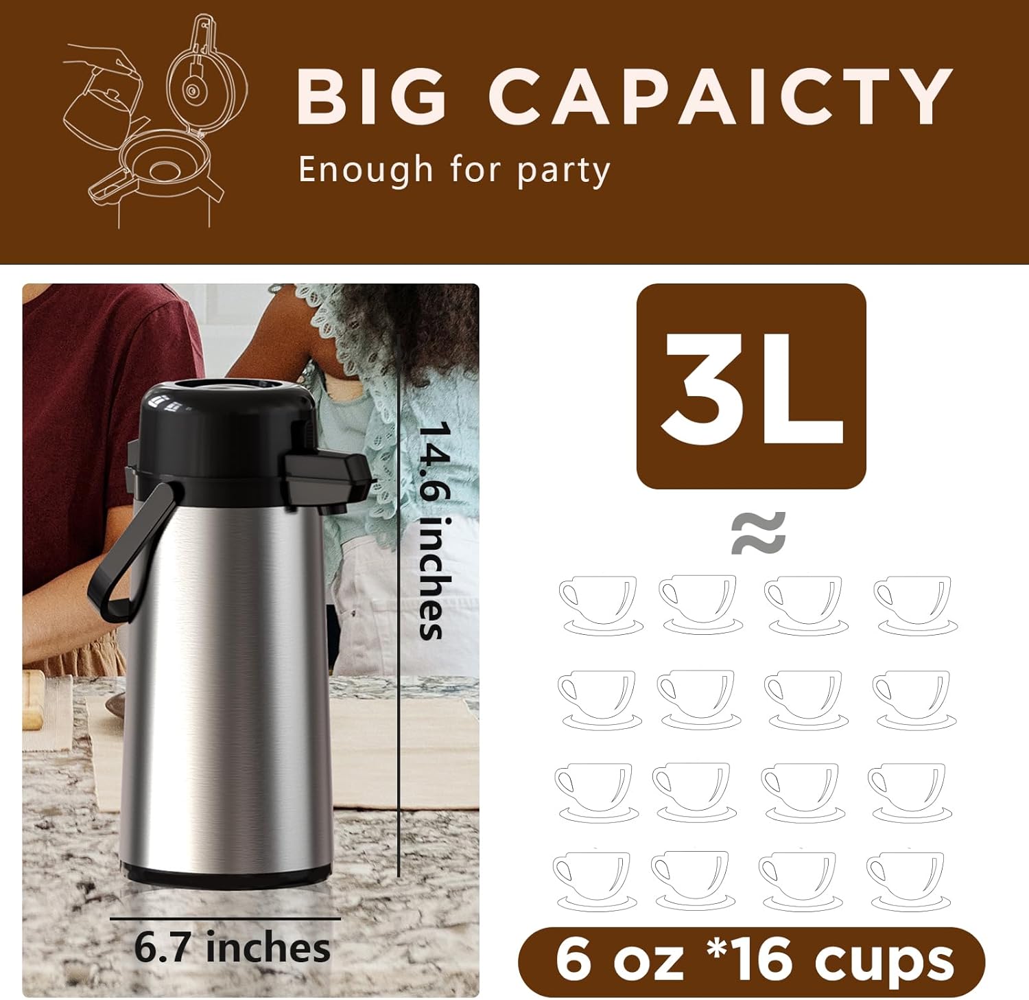 102oz Stainless Steel Thermal Insulated Coffee Dispenser with Pump N2114