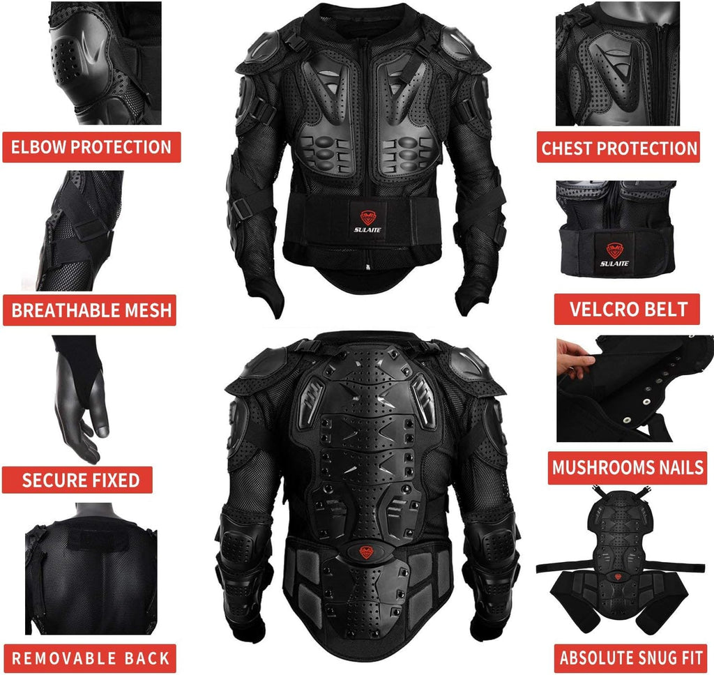 Black Adjustable Motorcycle Protective Jacket and Knee Pads Guard Gear T978437