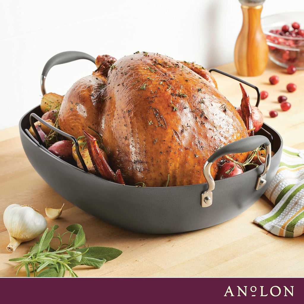 16 Inch x 13 Inch Hard Anodized Nonstick Roasting Pan with Rack Q66130