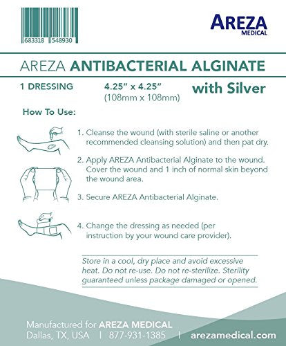 Silver Alginate 4.25"x4.25" Sterile Wound Dressings, 5 Per Box I9293
