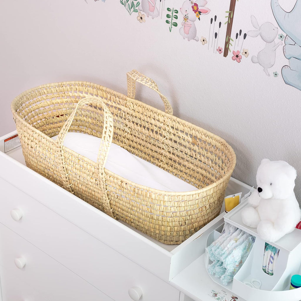 Natural Wicker Moses Basket with Mattress and Sheet Q313895