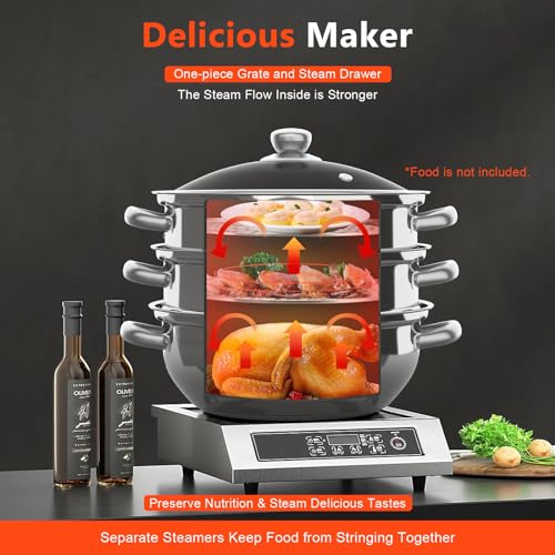 5-Tier Stainless Steel Steamer with Tempered Glass Lid T387231