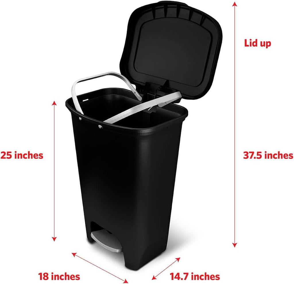 13 Gallon Plastic Trash Can with Lid, Matte Black I4216