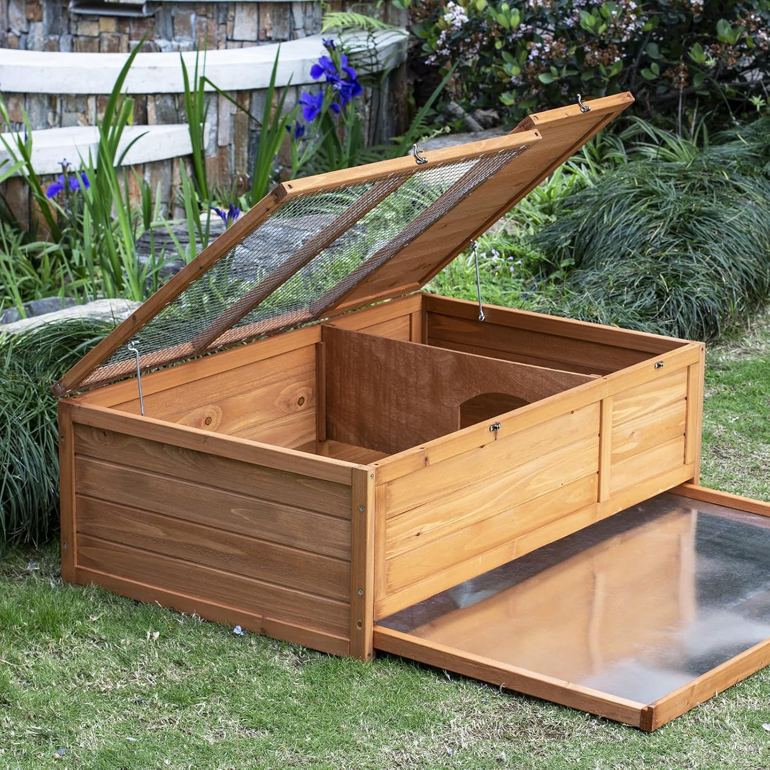Wooden Tortoise House Large Tortoise Habitat Enclosure Cage with Removable Bottom X31297