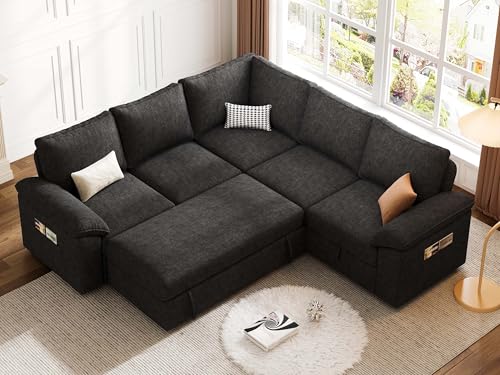 Dark Grey 7 Seat Modular Sectional Sofa with Pull Out Bed Q9448