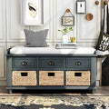 Navy Wood Shoe Storage Bench with Cushion and 2 Drawers V905