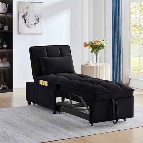 Velvet Single Sofa Bed with Storage Pockets and 2 Pillows E21652
