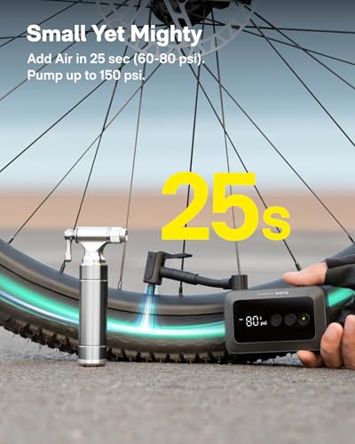 Mini Bike Tire Pump with Guage, 150PSI Portable Electric Bike Air Pump with Presta and Schrader Valve E226