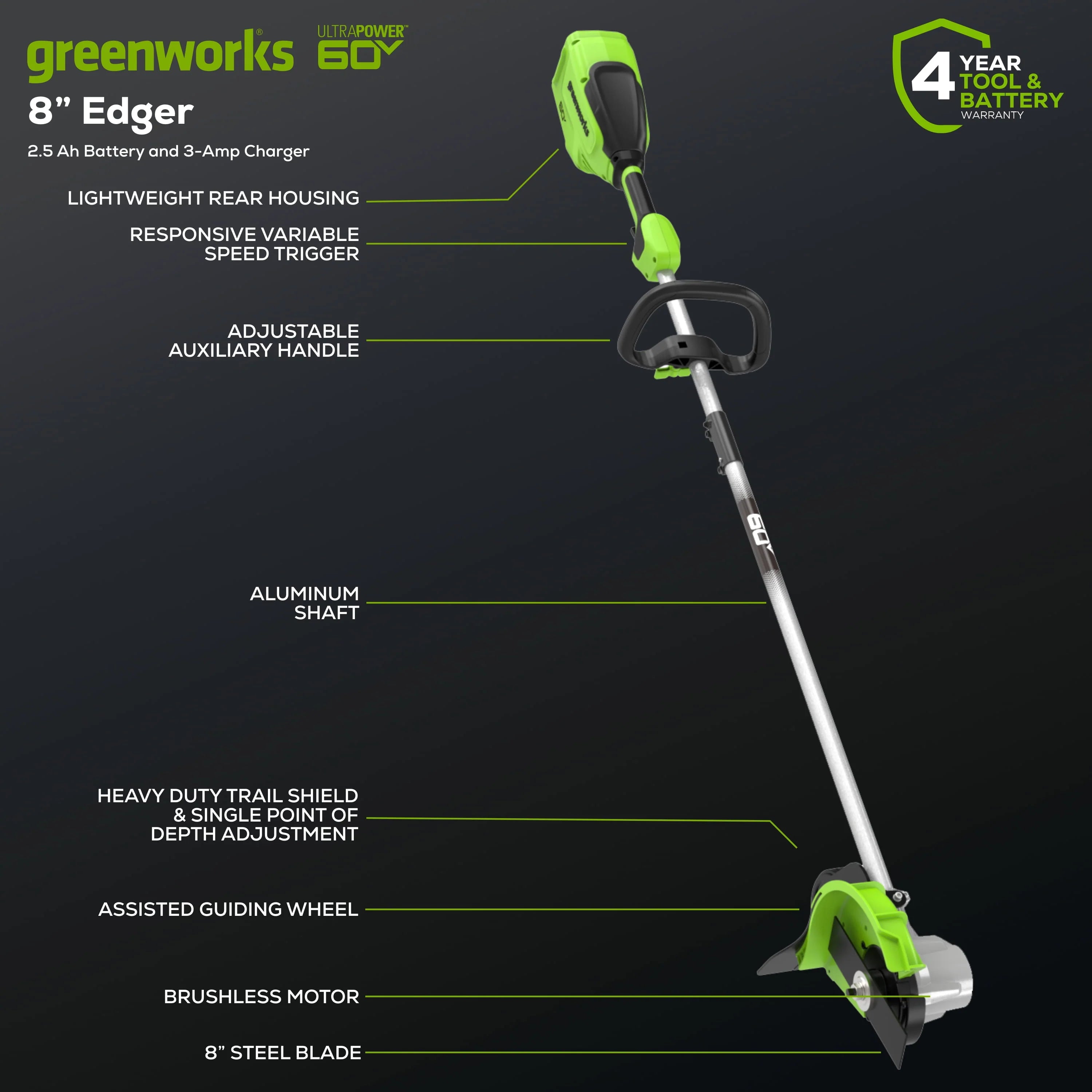 60V 8 Edger with 2.5 Ah Battery & Charger U821