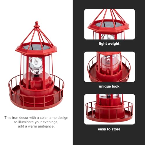 Red Solar Powered Rotating Lighthouse Lamp B9508