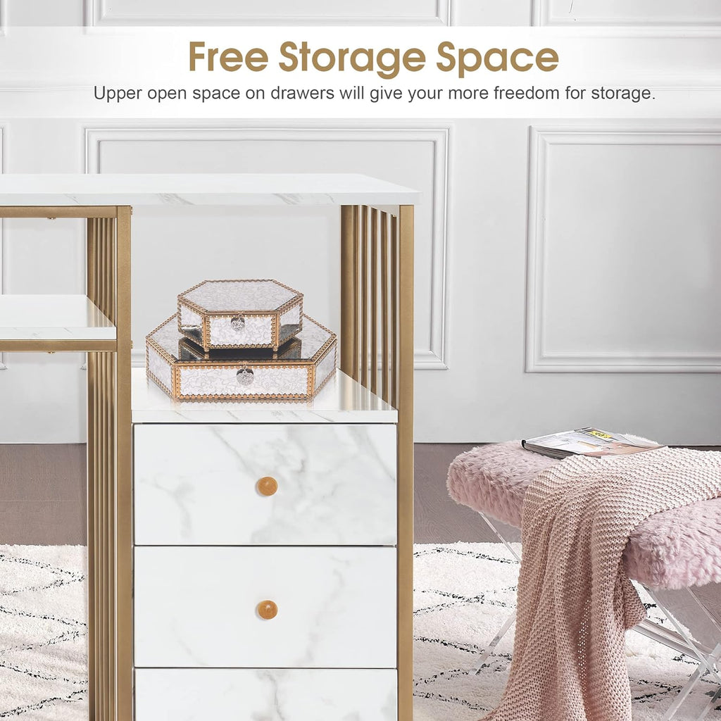 Marbling Texture Manicure Table with Storage Drawers O465741