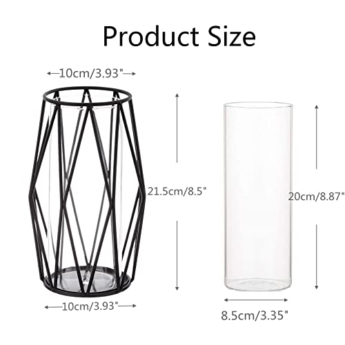 2Pcs Gold Pillar Hurricane Candle Holders, Clear Glass Candleholders with Geometric Metal Rack Stand, 8.5" M277628