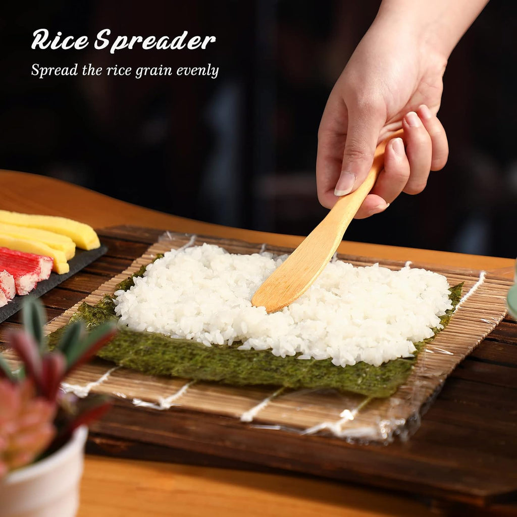 Bamboo Sushi Mat Sushi Making Kit with 2 Rolling Mats, 5 Pairs of Chopsticks, 1 Paddle, 1 Spreader N339