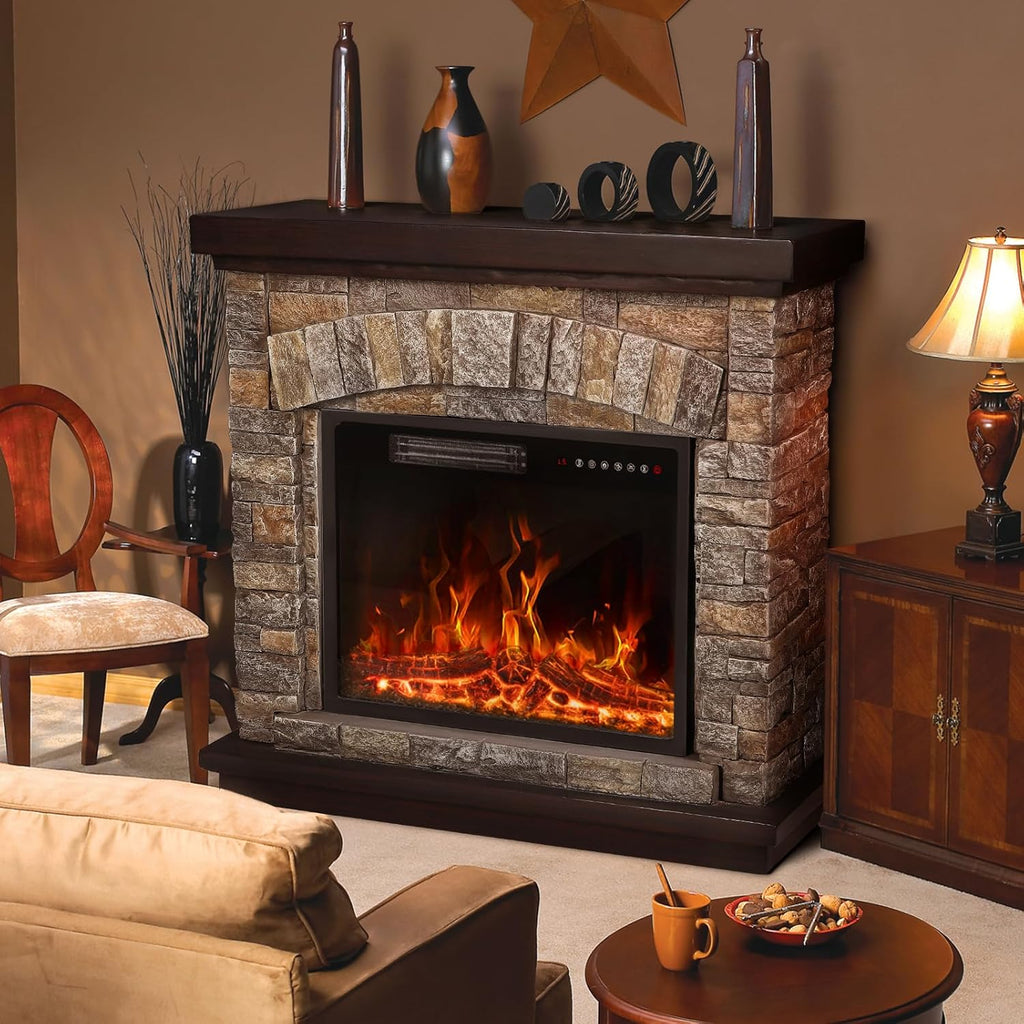 36 inch Freestanding Stone Electric Fireplace Heater TV Stand with Remote Control S864