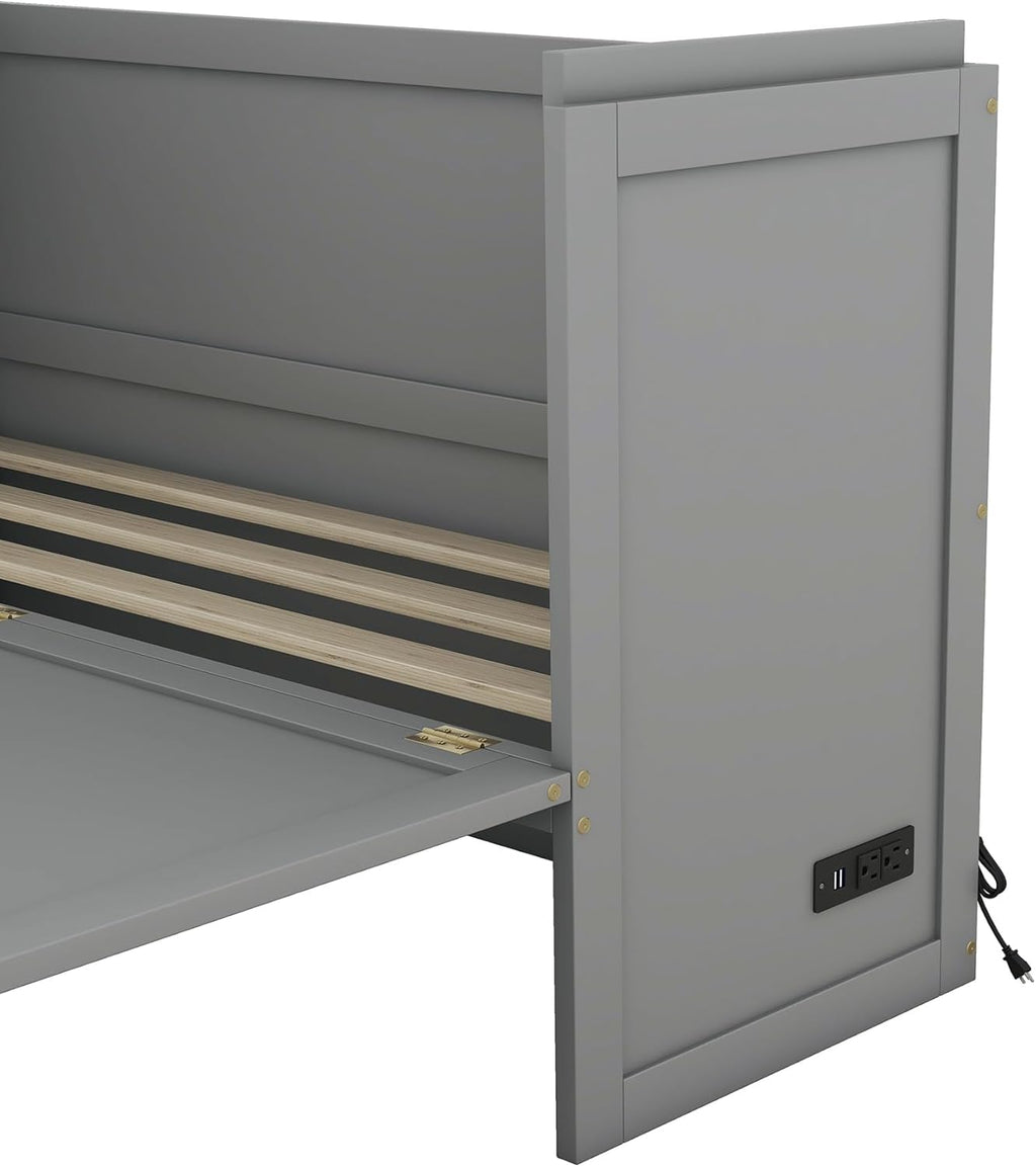 Gray Queen Size Murphy Bed with Storage Drawer U84131