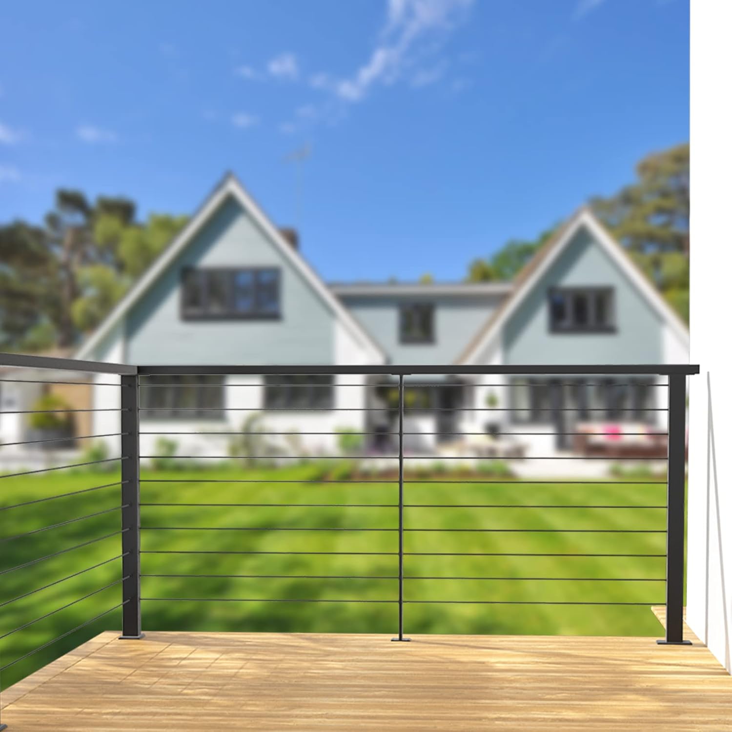 4Pack 36''x2''x2'' Black Square Weldless Stainless Steel Pre-Drilled Cable Railing Post Q3519
