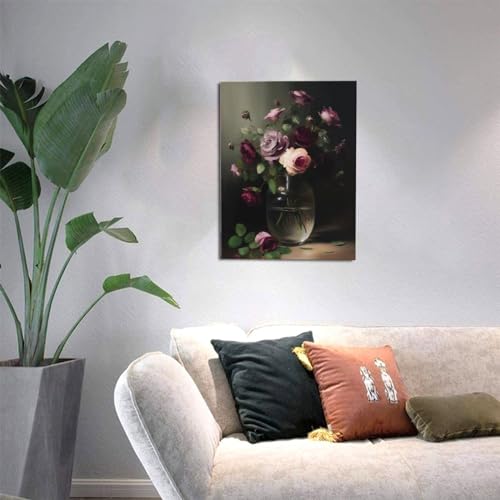 Watercolor Gothic Rose Floral Canvas Wall Art Unframed I142