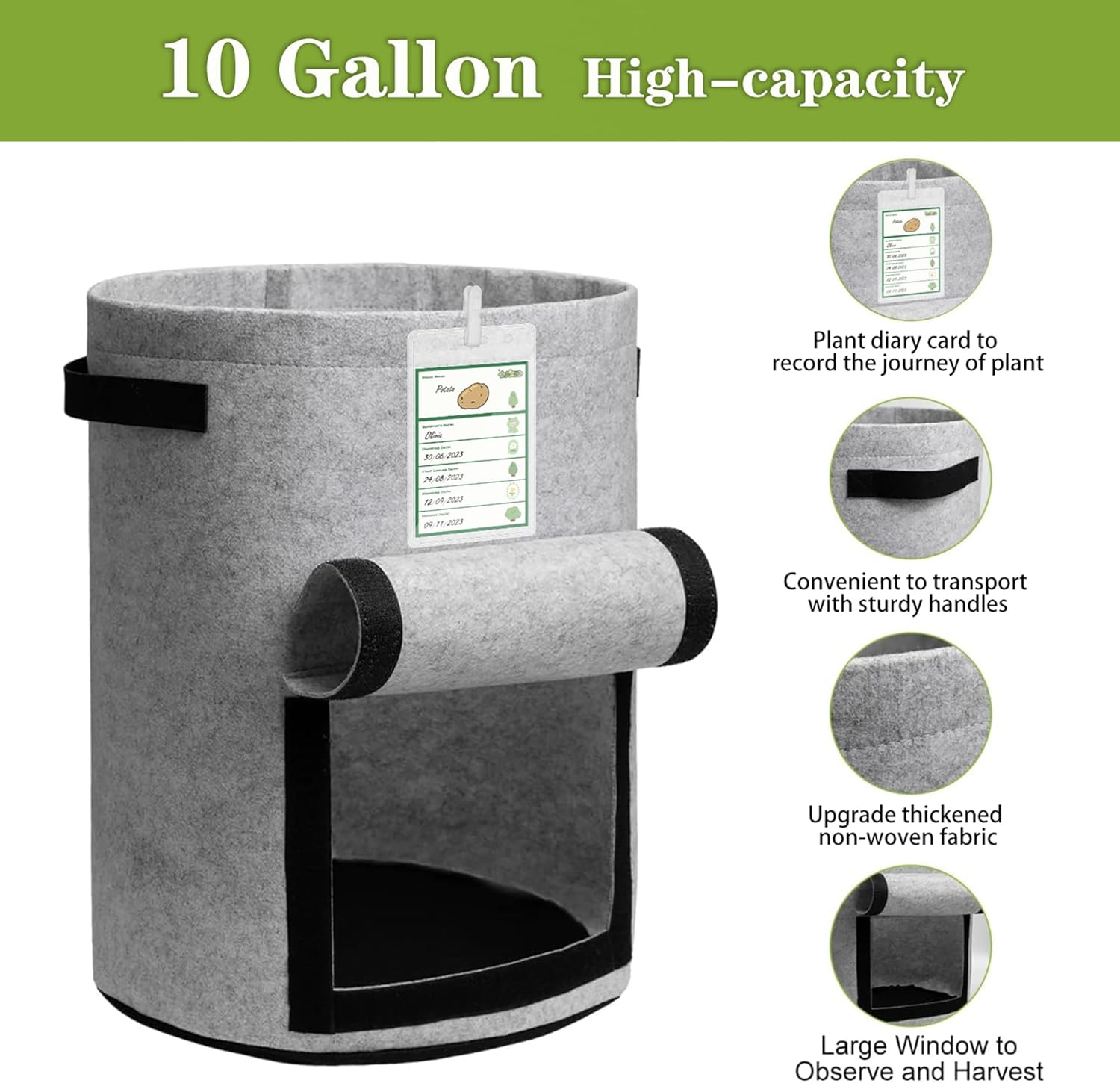 5-Pack 10 Gallon Fabric Potato Grow Bags with Flap O26700