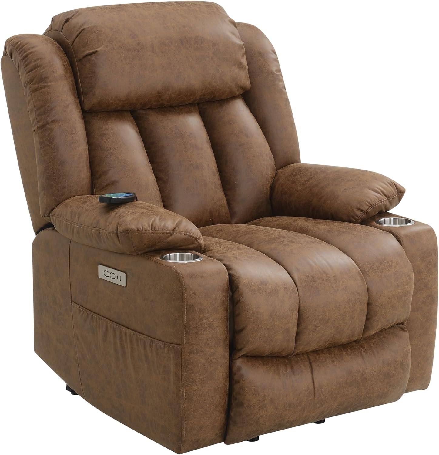 Brown Leather Power Lift Recliner Chair with Heat and Massage G348237