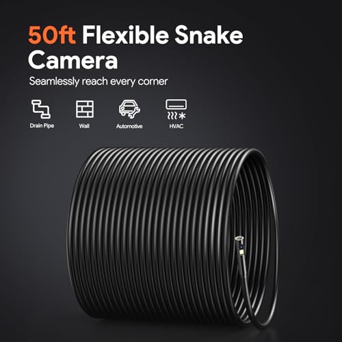 50ft 1080P HD Triple Lens Sewer Camera with 5" IPS Screen, IP67 Waterproof, 32G Card, Carry Case X20385